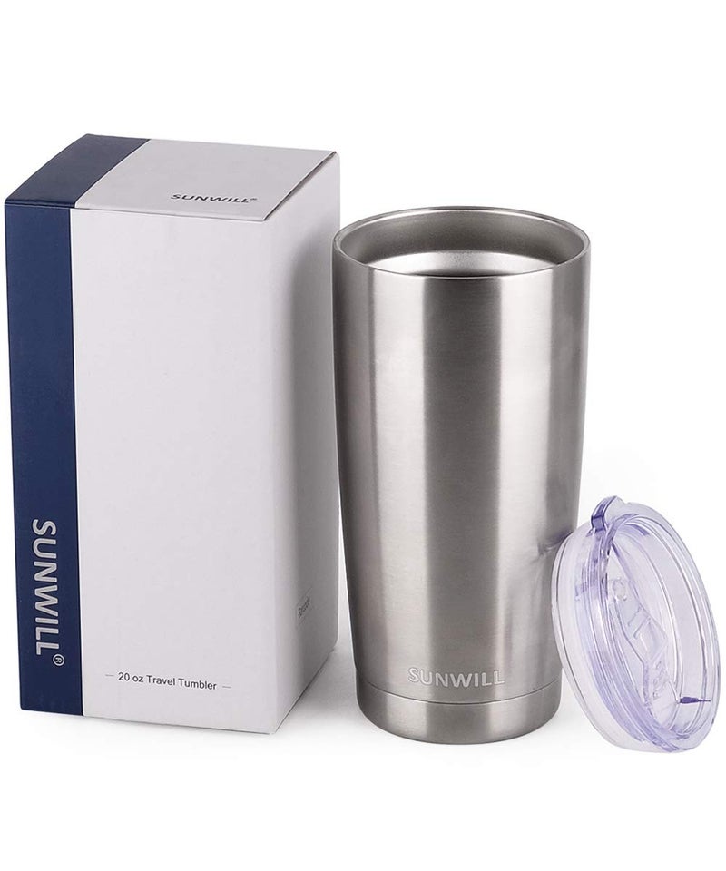 SUNWILL Travel Coffee Tumbler 20 oz, Stainless Steel Mug with Lid, Insulated Cup for Water, Tea, Hot and Cold Drinks, Silver - Image 5